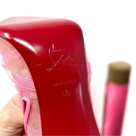 RARE Christian Louboutin SS22 Libellibotta Pink Tulle Knee High Boots Heels 40 - Picture 12 of 15